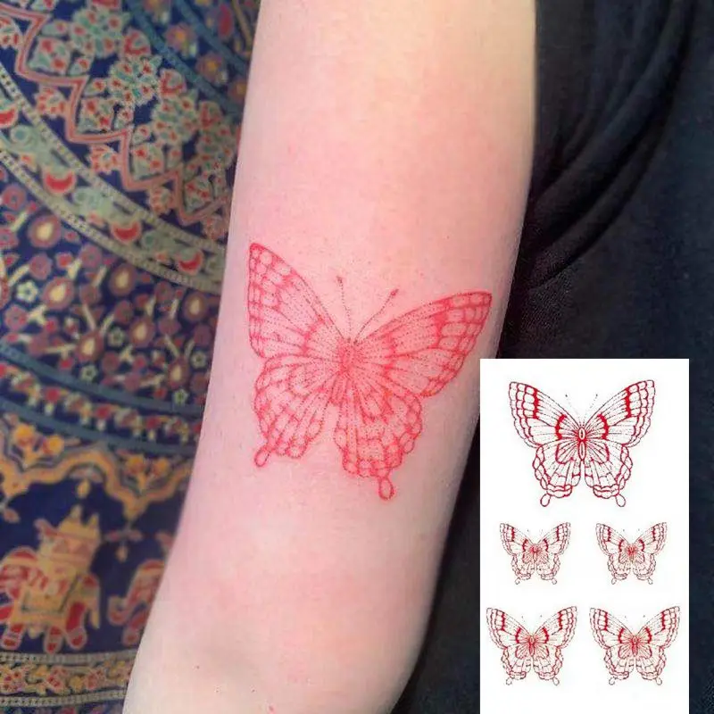 

Sdotter 1PC Red Butterfly Waterproof Fake Tattoo Stickers For Men Women Arm Waist Leg Water Transfer Temporary Tattos Party Flah