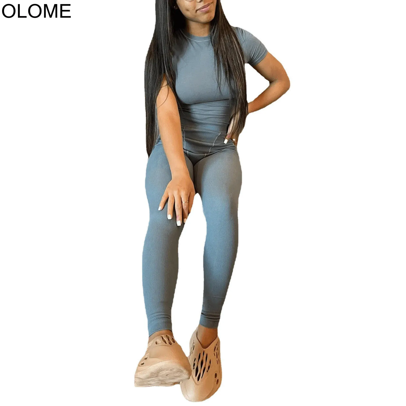 

Autumn Ottoman Fabric Stretchy Casual Tracksuit Women Solid Two Pieces Set Short Sleeves T Shirt Sport Skinny Pants Suit 5XL