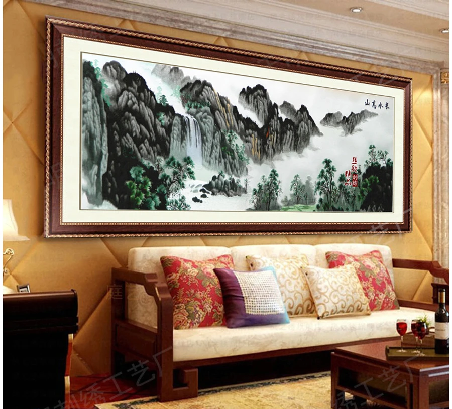 Шелковая вышивка горы высокой воды длинный пейзаж роспись гостиная кабинет чай