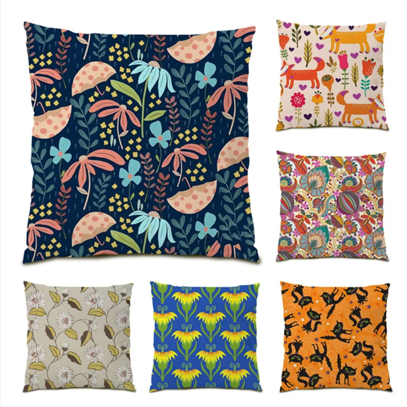 

Sofa Decorative Pillow Cases Flower Leaves Pattern Ornamental Pillows for Living Room Beautiful Plant Cushion Covers 45x45 E0590