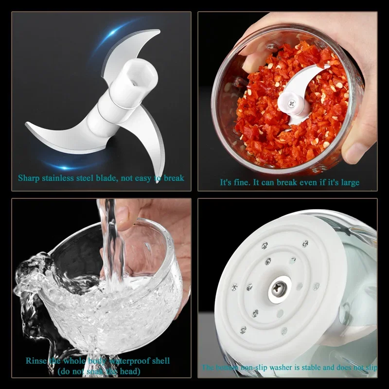 Дробилка для чеснока 300 мл портативная мясорубка с зарядкой через USB измельчитель