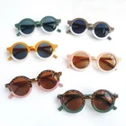 Детские круглые солнцезащитные очки для мальчиков и девочек с милым леопардовым принтом, двухцветные Мультяшные очки в форме медведя, Детские винтажные очки с защитой UV400, классические