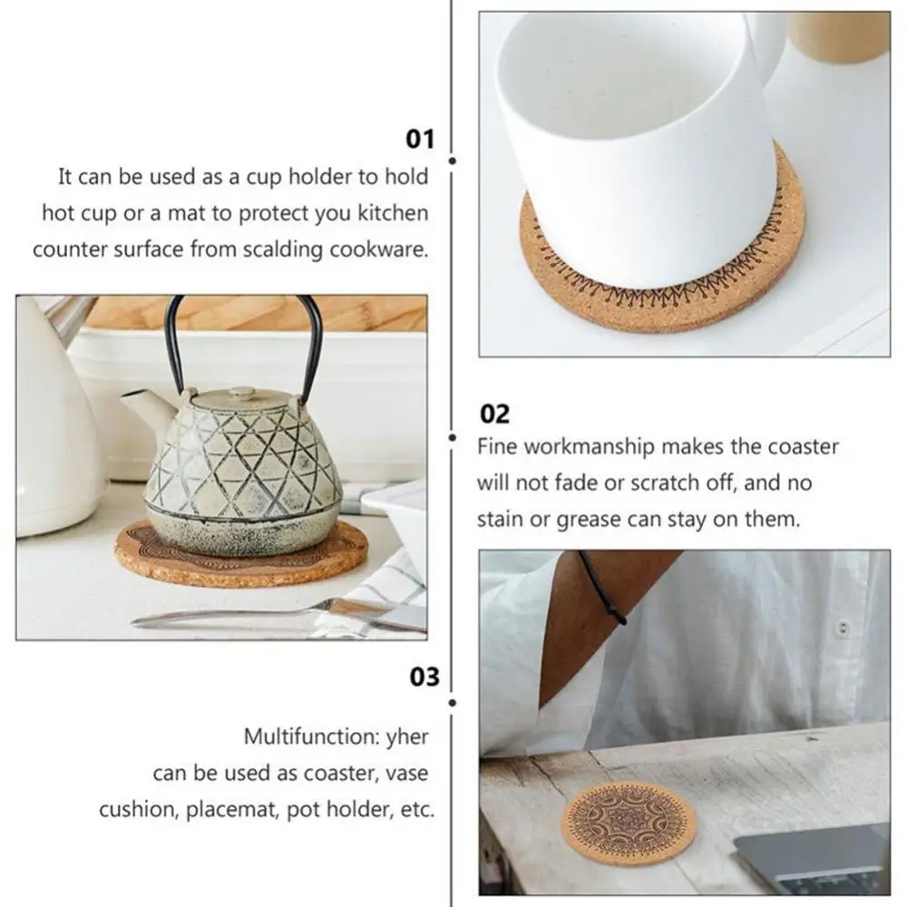 

6pcs Round Shape Wooden Coasters With Rack Nordic Mandala Round Cork Coaster Wooden Coasters Table Mat Nordic Mandala Design