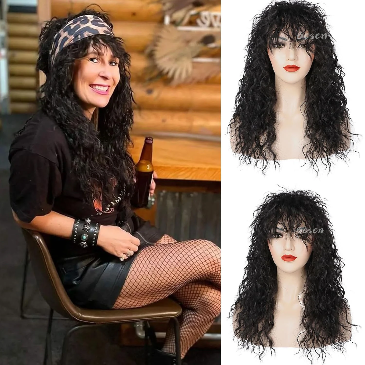 Синтетический Парик 80-х Годов Для Мужчин И Женщин Забавный Черный Длинный