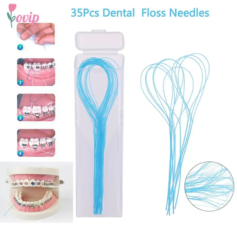 

35Pcs Toothpick Tool Floss Threaders Tooth Floss Holders Between Orthodontic Braces Bridge Hilo Dental Oral Clean Blue