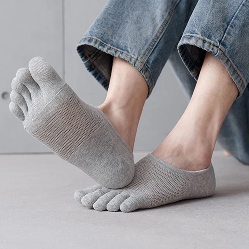 Men Five Fingers Socks Breathable Cotton Socks Sports Running Solid Color Black White Grey Blue Finger Sports Socks