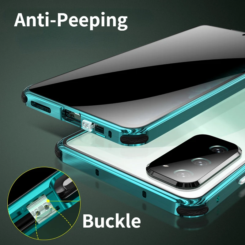 

Anti-peeping Metal Bumper Case For Samsung Galaxy S21 Ultra 5G S21 Plus Shockproof Magnetic Privacy Tempered Glass Cover Snap