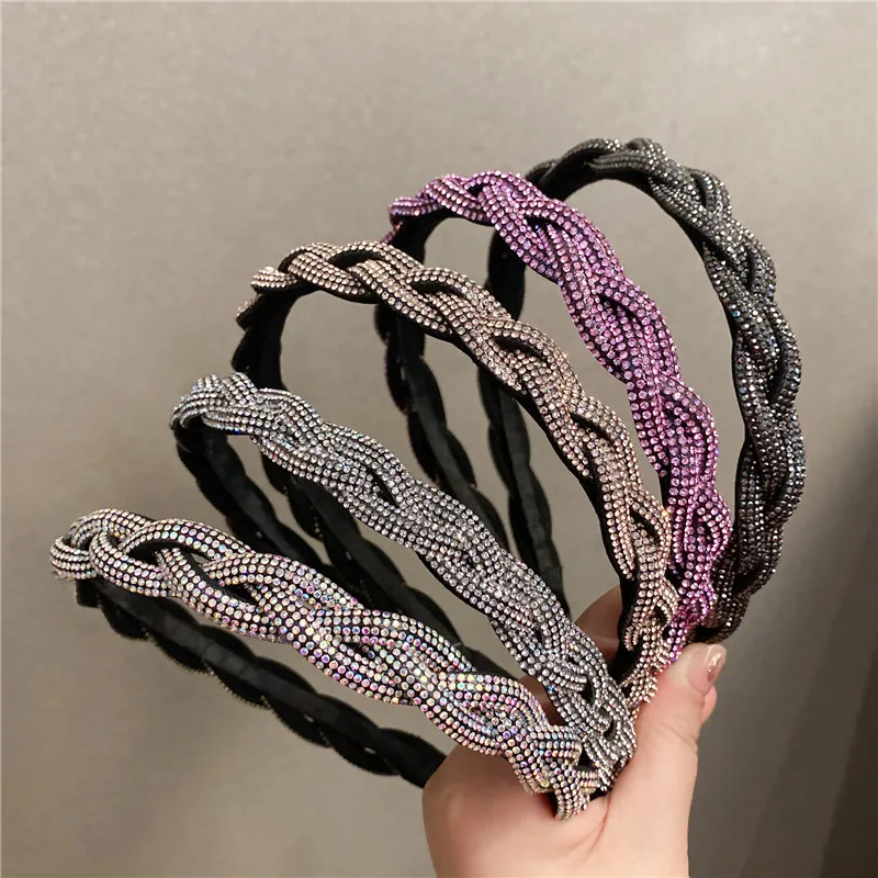 

Обруч Стразы женский Плетеный, винтажный Блестящий Элегантный ободок в Корейском стиле, аксессуары для волос