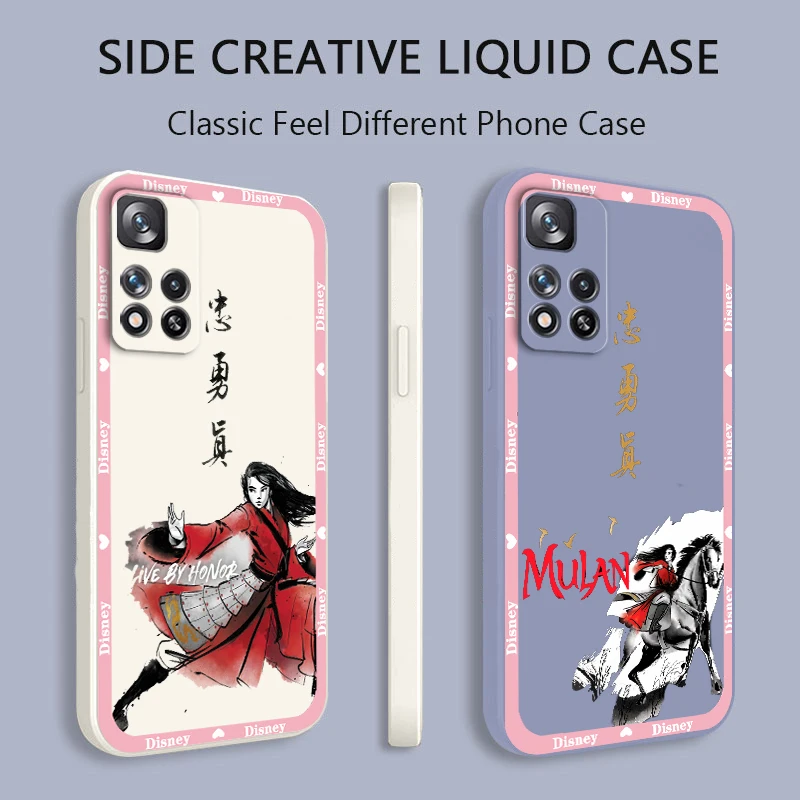 

Phone Case For Xiaomi Redmi Note 11 11S 11T 10S 10 9S 9T 9 8T 8 Pro Plus 5G Mulan Disney Princess Art Liquid Rope Soft Cover