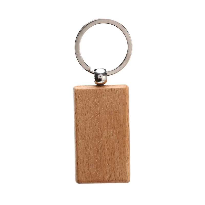 

100 Blank Wooden Keychain Rectangular Engraving Key ID Can Be Engraved DIY