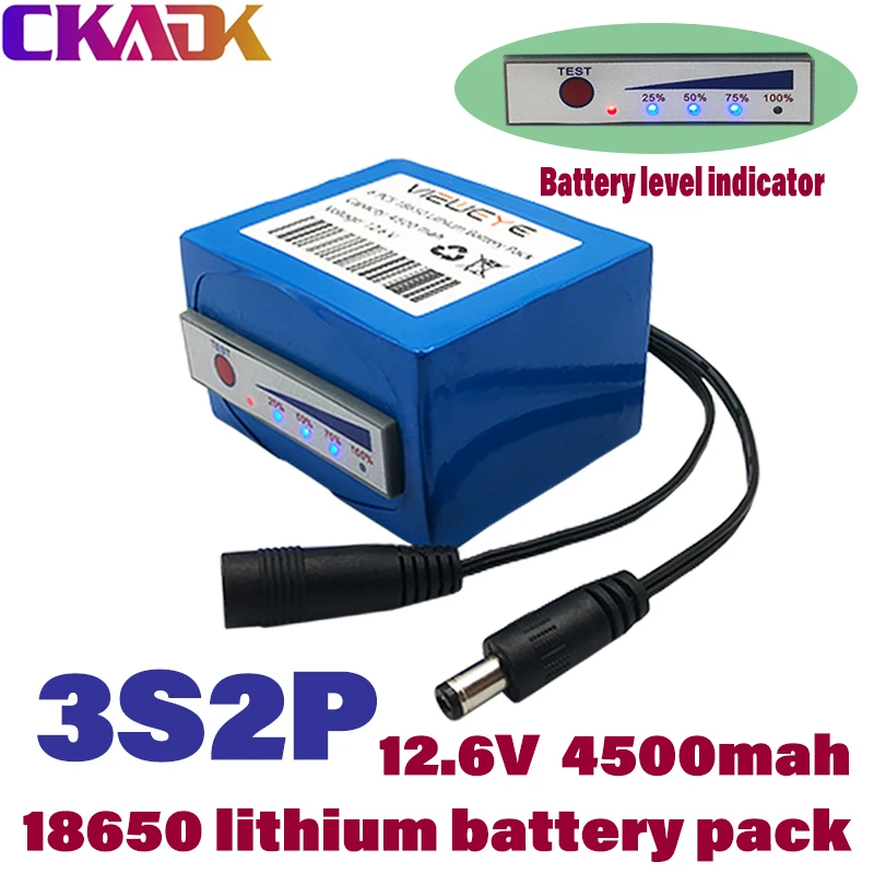 

2022 11.1v/12.6v 18650 lithium battery pack 3s2p 12v 4500mAh fish detector underwater fishing camera indicator portable source