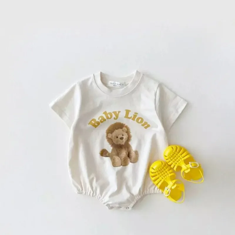 2022 Summer New Baby Cartoon Bodysuit For Boy Girl Lion Bear Bunny Animal Print Infant Short Sleeve Jumpsuit Baby Clothes 0-24M