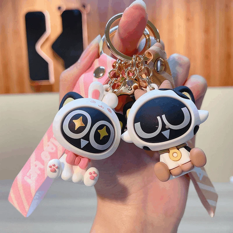 

Cute Cat Legend Luoxiaohei Animal Pendant Keychain Cartoon Pvc Key Chain Bag Pendant Car Keyring Girl Gift Trend Woman Hot