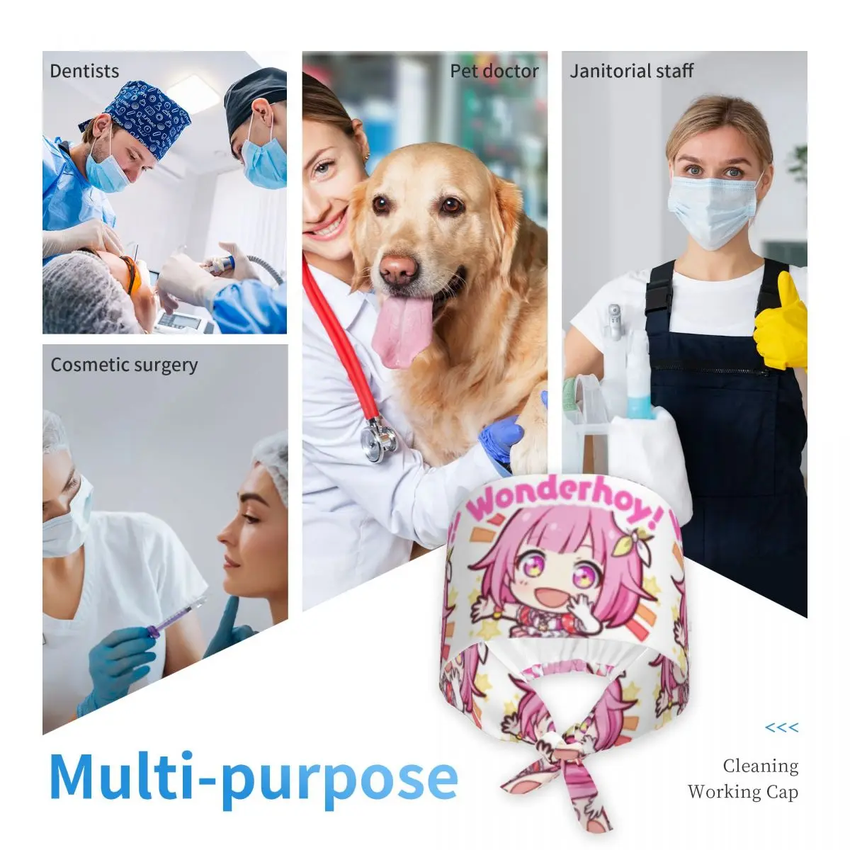 Медицинская хирургическая шапочка Emu Otori Wonderhoy Stamp Scrub Hat для мужчин и женщин, регулируемая, для стоматологов и медперсонала. (art.: 3920dd0975aed) - 3920dd0975aed