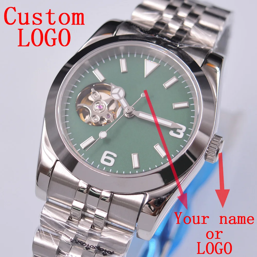 

BLIGER Luxury Automatic Watch for Mens Green dial Custom logo Sapphire glass Mechanical Wristwatch NH38 Classic Business Watches