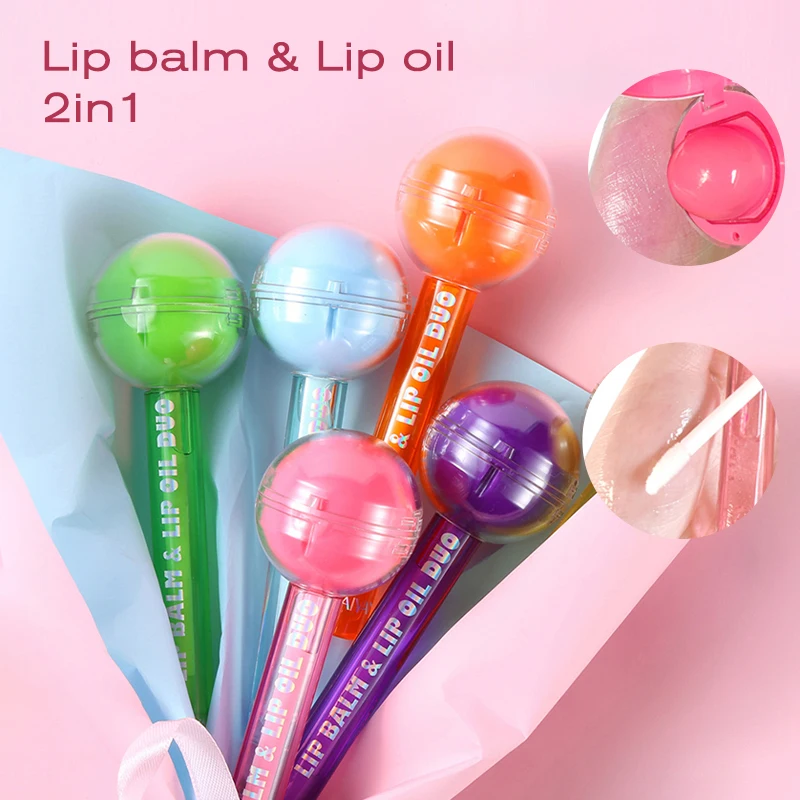 

2In1 Cute Candy Lip Balm Lip Oil Color-changing Magice Lip Gloss Lip Balm Moisturizing Clear Mirror Long Lasting Lipstick Makeup