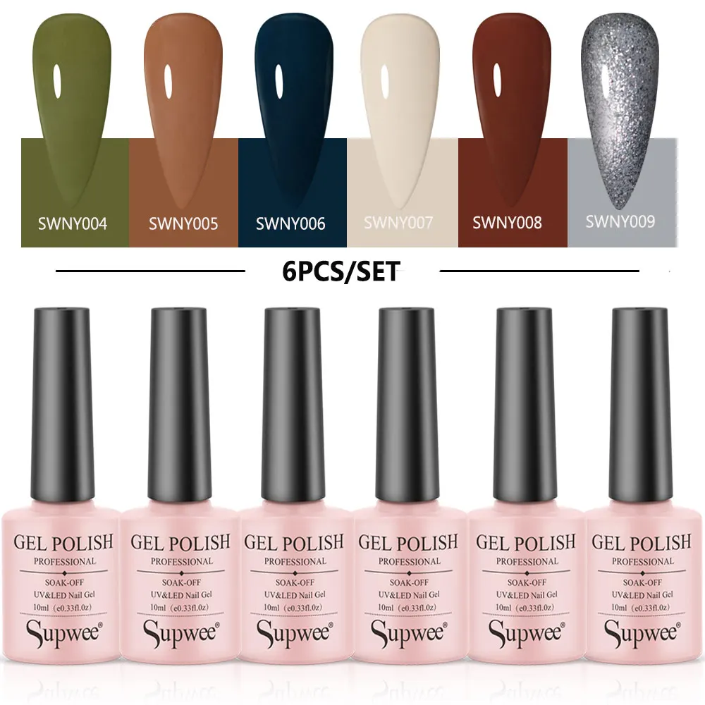 

SUPWEE 6PCS Gel Nail Polish Set 39 Colors Semi Permanent 10ml Solid Hybrid Gel Varnish Soak Off UV LED Lamp Gel All For Nail Art