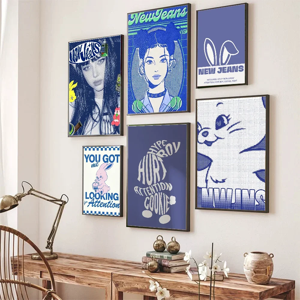 

NEW JEANS Poster Self-adhesive Art Poster Retro Kraft Paper Sticker DIY Room Bar Cafe Vintage Decorative Painting