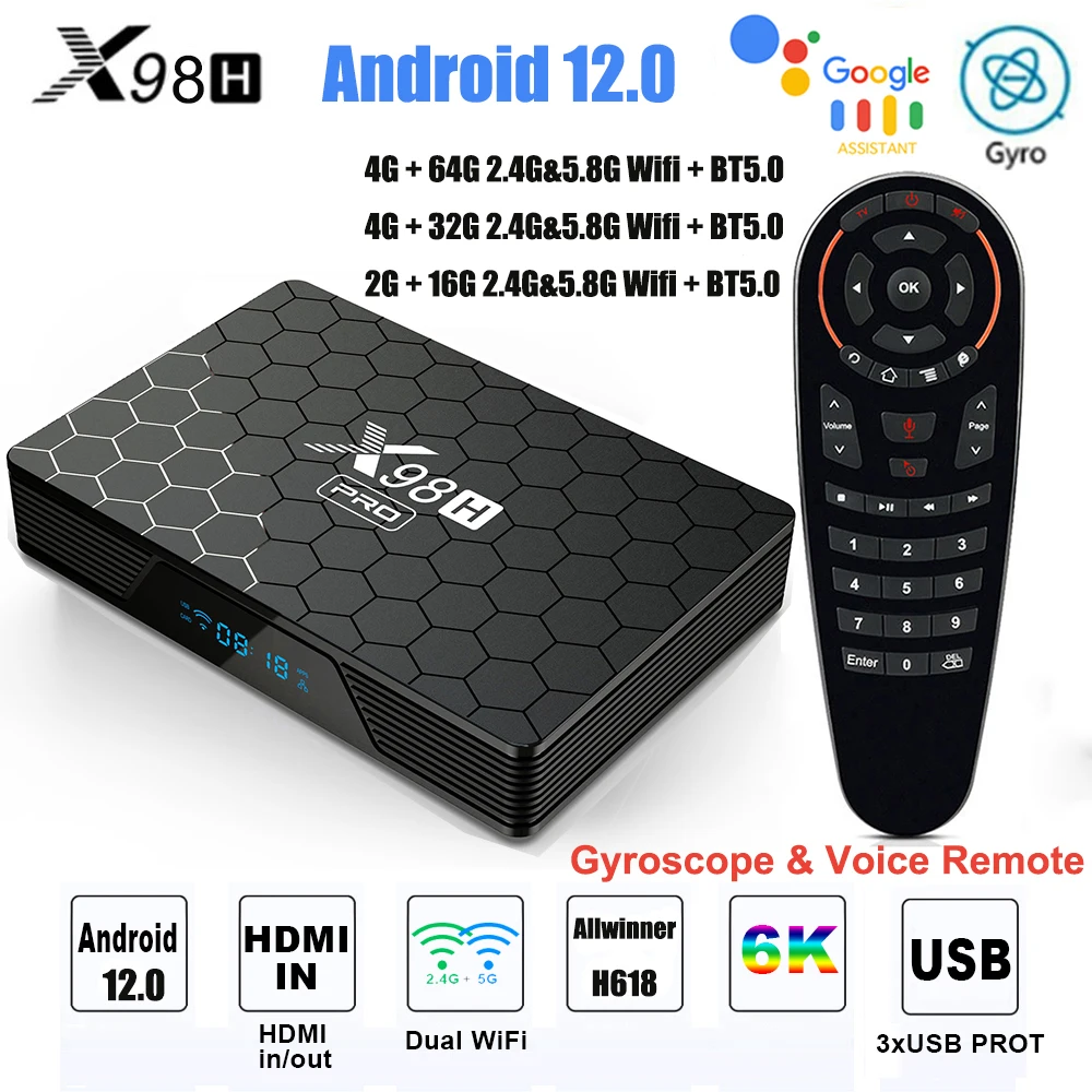 X98 Pro 4G 64GB SmartTV BOX Android 12 Allwinner h618 Dual Band Wifi6 1080P BT 6K HD Out / IN Media Player Set Top Box