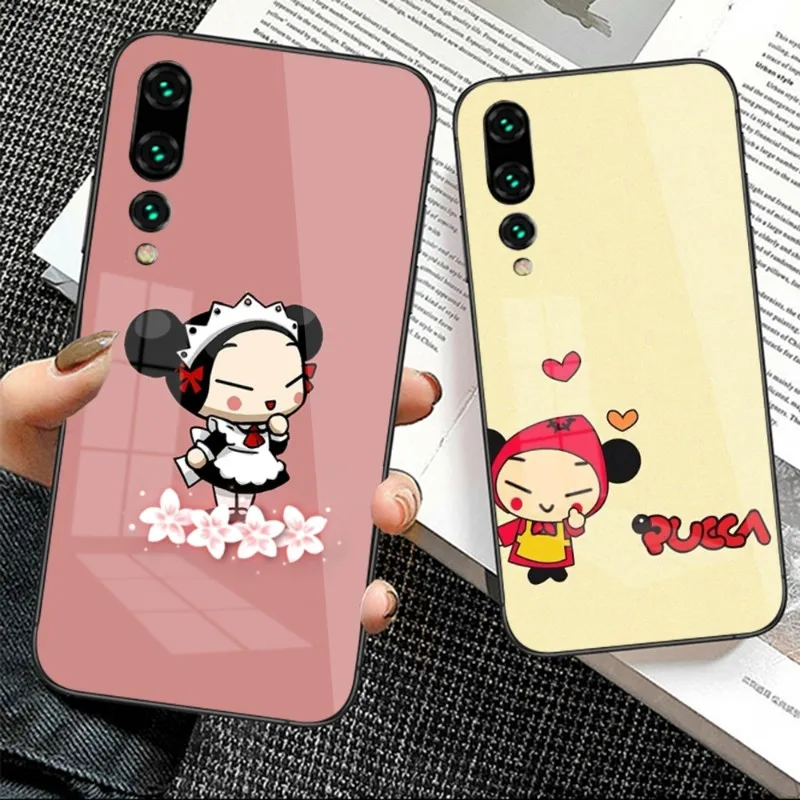 

Cartoon Pucca Phone Case for Huawei P50 P40 P30 P20 Pro Mate 40 30 20 Pro Nova 9 8 7 PC Glass Cover Funda Shell