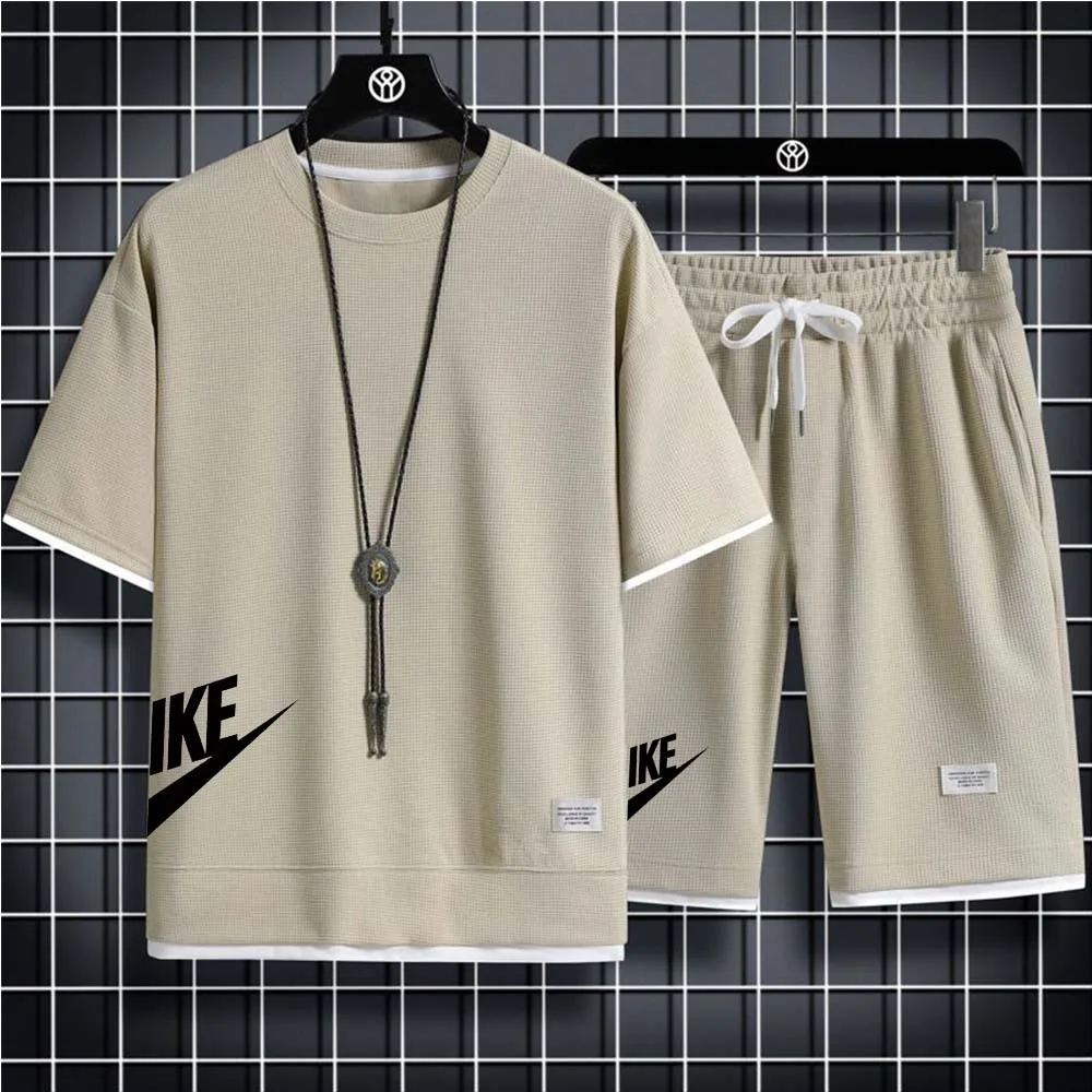 Summer Men's Sets Fashion Korean Tracksuit Men Short Sleeve T Shirts Sport Shorts Men Casual Men Clothing Linen Fabric