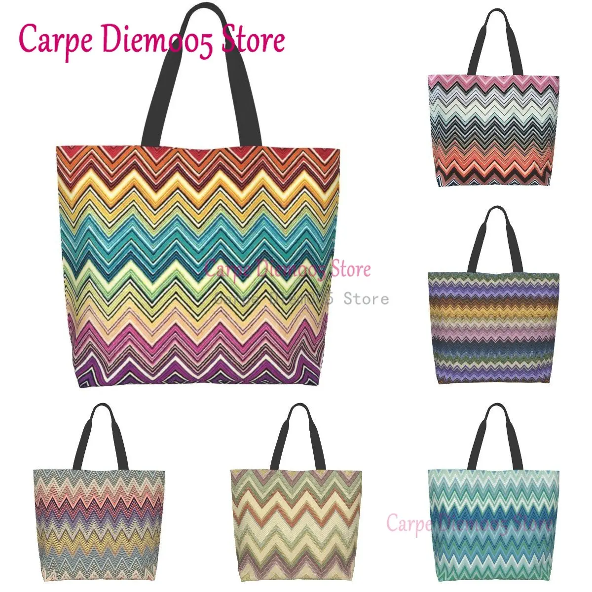 

Women Shoulder Bag Zigzag Camouflage Large Capacity Shopping Grocery Tote Bag For Ladies