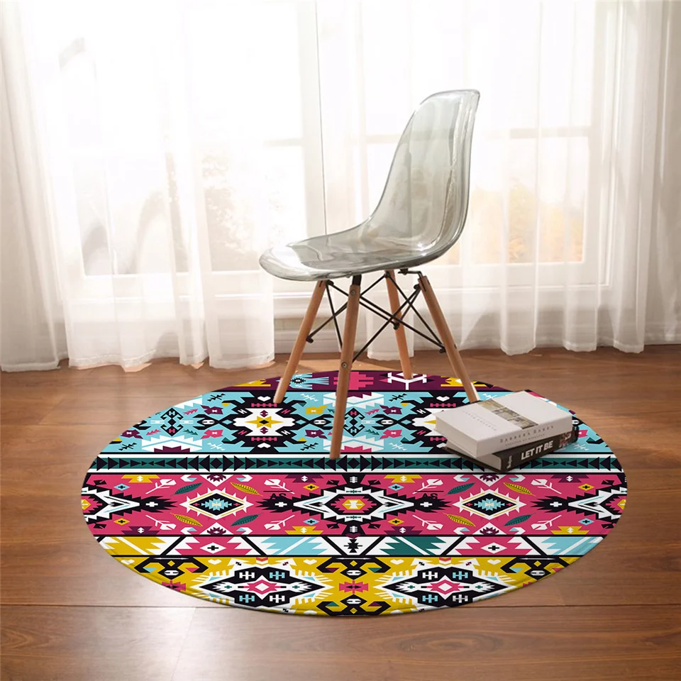 

Aztec Round Area Rug Rainbow Colorful Carpet for Bedroom Vintage Living Room Rug Geometric tapis Dropshipping