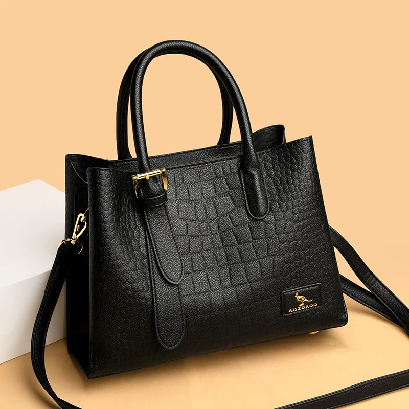 

Large Capacity Stone Pattern Leather Women Shoulder Crossbody Bags 2022 Designer 3 Layers Ladies Handbag Fashion Female Tote Sac