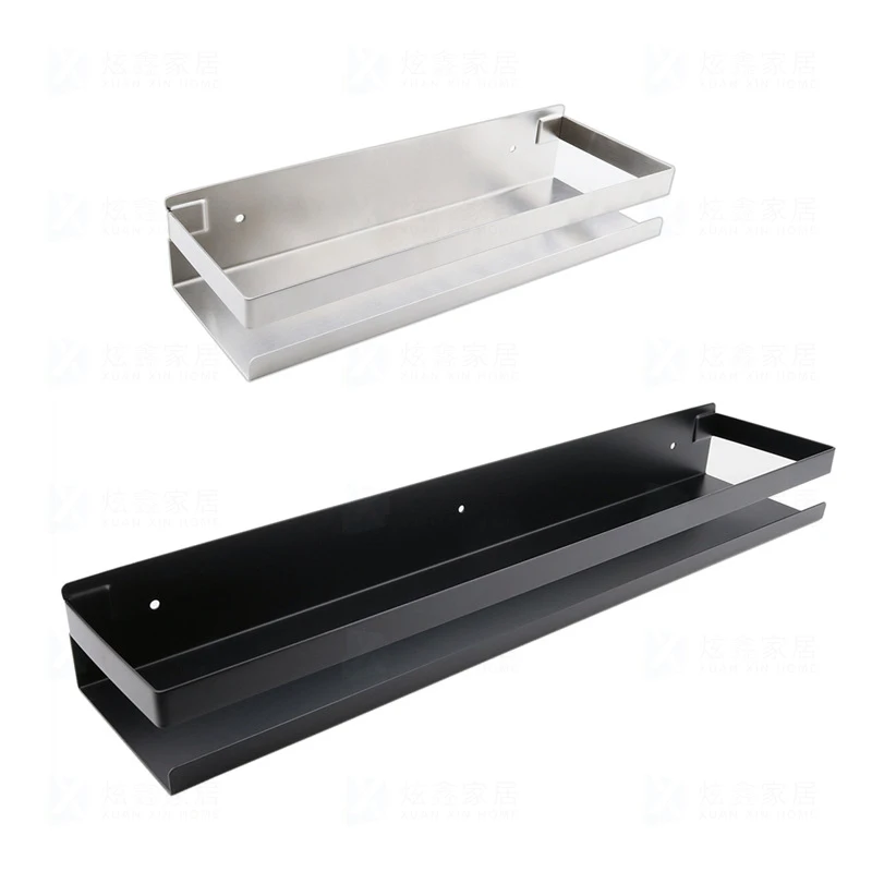 bathroom shelf shower shampoo 20 50cm stainless steel black holder kitchen spice rack wall mounted living room storage supplies free global shipping