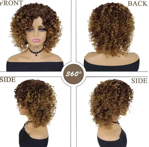Короткий афро-кудрявый вьющийся парик синтетические коричневые светлые парики с