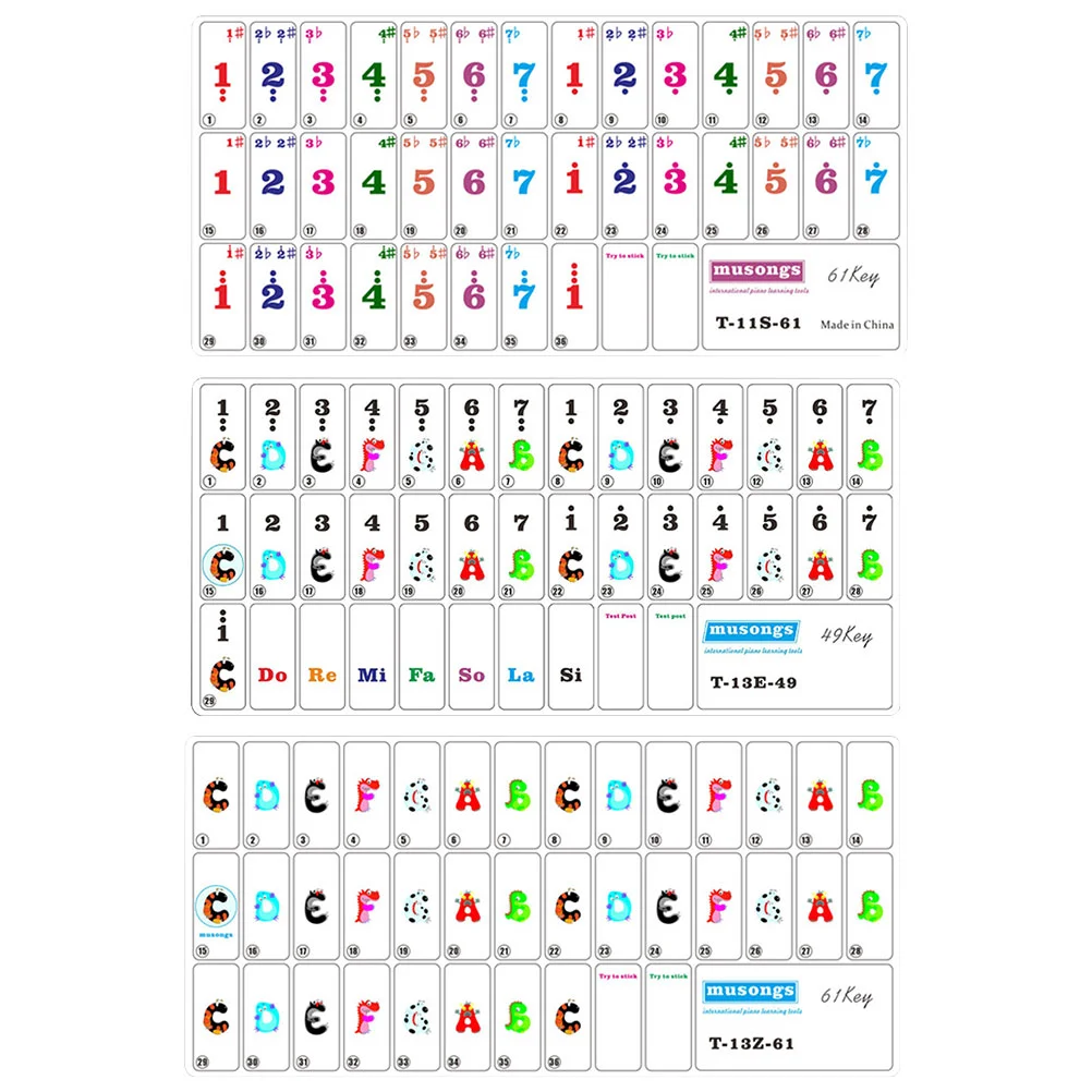 

3 Pcs Alphabet Stickers Keyboard Students Piano Staff Beginner Note Guide Strip Pvc Child