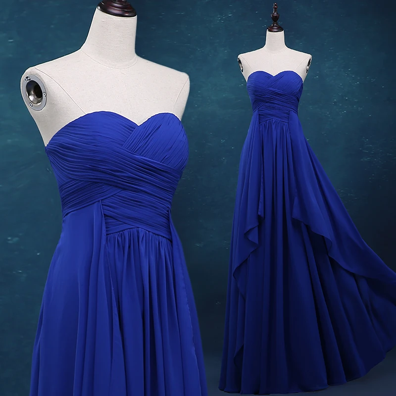 

vestidos royal blue Chiffon Formal Gown Free Shipping Floor-Length sweetheart long 2018 real photos pleat bridesmaid dresses