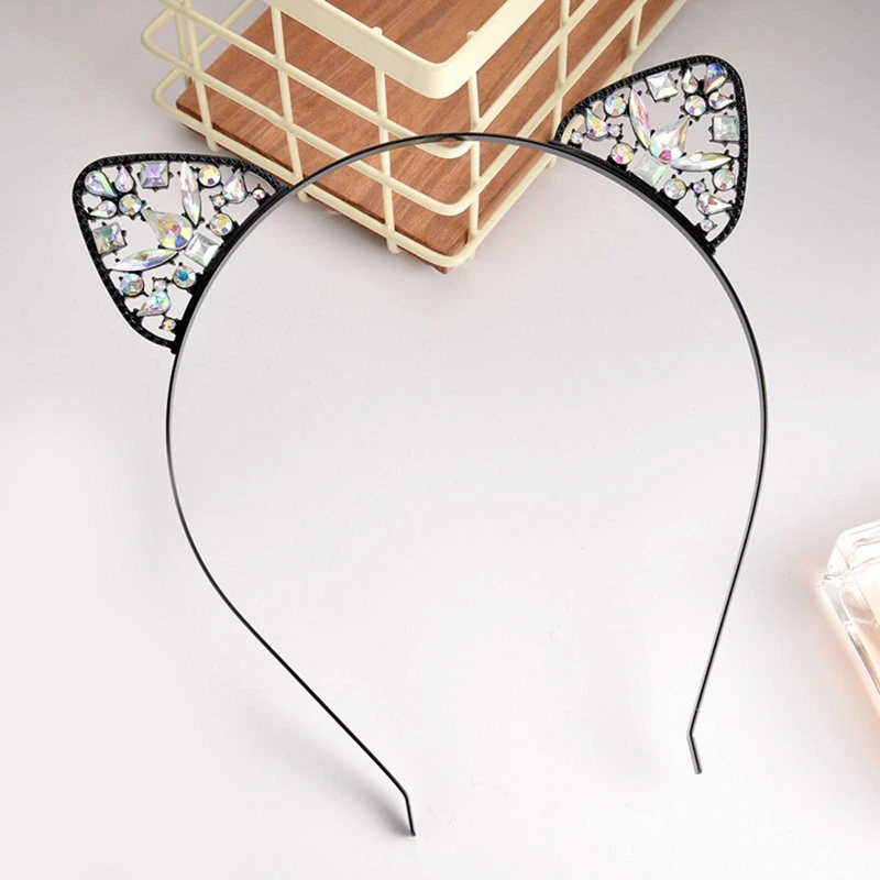 

Metal Silver Gold Black Cat Ears Hairbands for Girls Women's Hair Hoop Crown Tiara Headband Rhinestone Hairband Hair Jewelry