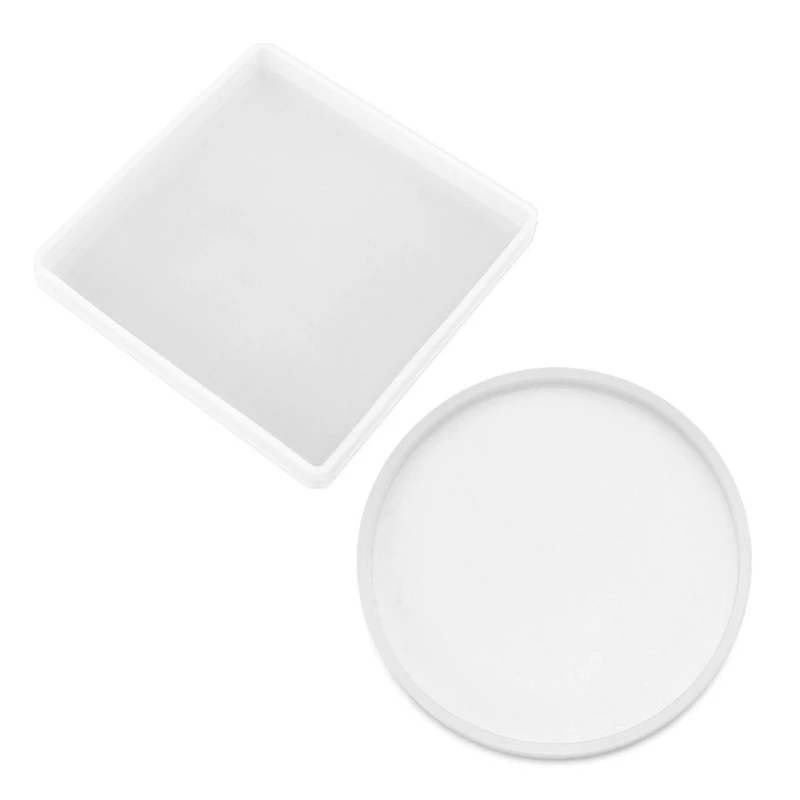 

41XC 2 Pcs Round and Square Coaster Crystal Epoxy Resin Mold Cup Mat Pad Silicone Mould DIY Crafts Decorations Casting Tool