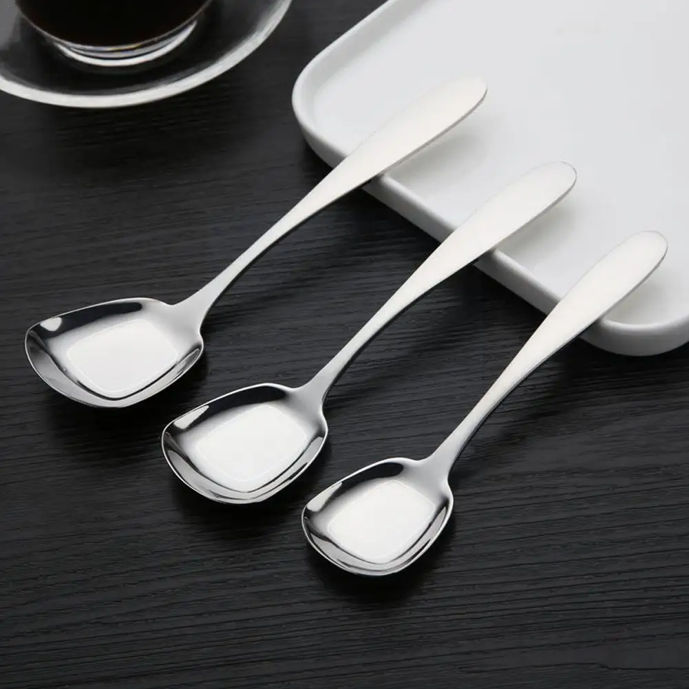 

New Big Spoon Flat Square Steel Spoons Flatware Plain Dinner Soup Kitchen Spoon Flat Spoon T9i2