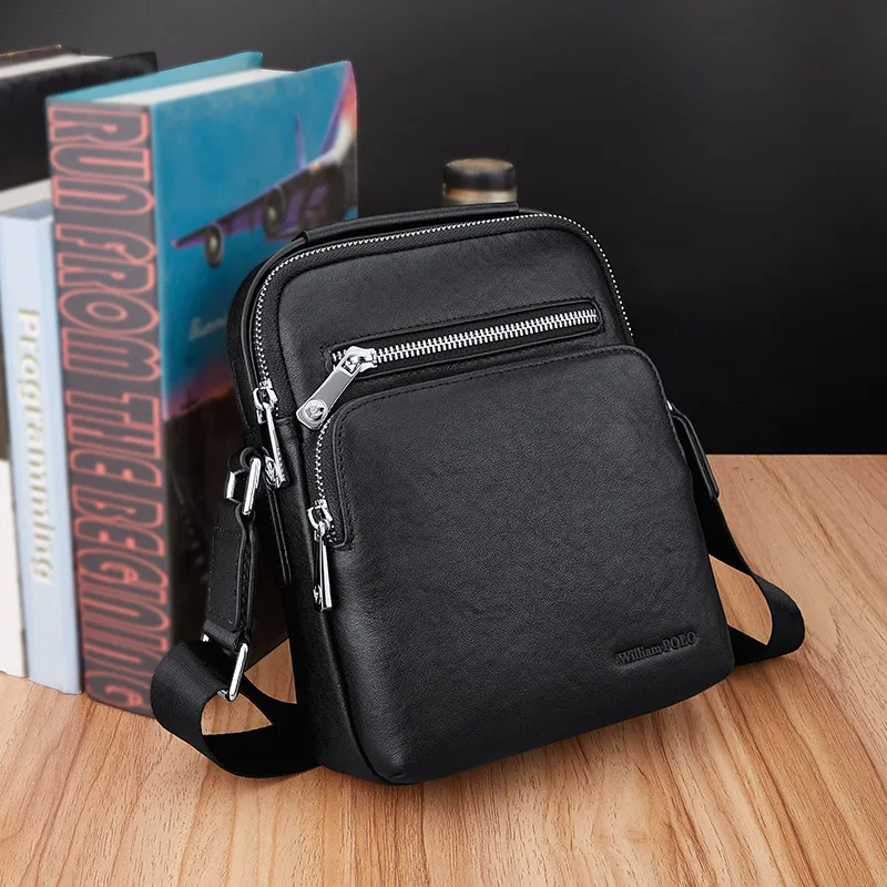 WILLIAMPOLO's New shoulder bag men's diagonal commuter office high-quality cowhide business simple men's messenger bag pl 223159