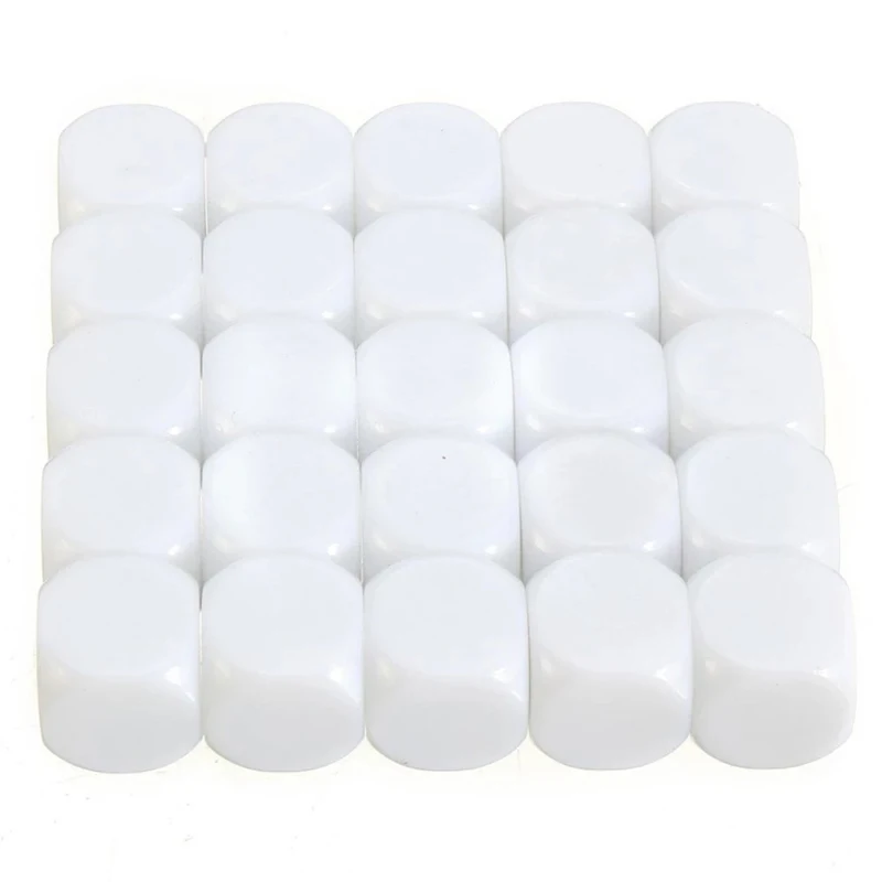 

25PCS 16mm Blank Dice White Acrylic Cube D6 Board Game DIY Fun Desktop toys Teaching Props Game Accessories