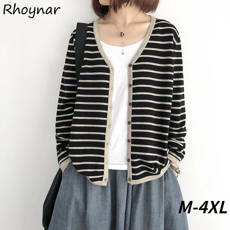 

Cardigan Women Youth Hot V-Neck Baggy Long Sleeve Striped Simple Daily Streetwear Basic Teens Classic Harajuku Elegant Retro Ins