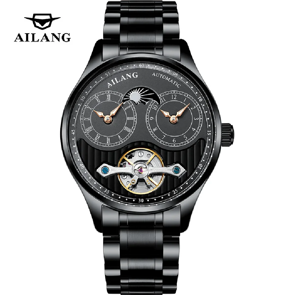 

Модные мужские черные стальные модные механические мужские часы AILANG 2022, светящиеся водонепроницаемые часы с отверстием, автоматические ча...