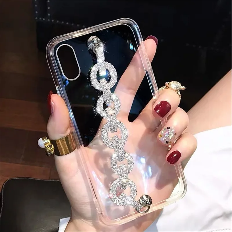 

Luxury Bling Glitter Rhinestone Case For Samsung Galaxy S10 S20 Plus S21 FE S22 S23 Note20 Fashion Diamond Chain Soft TPU Cover