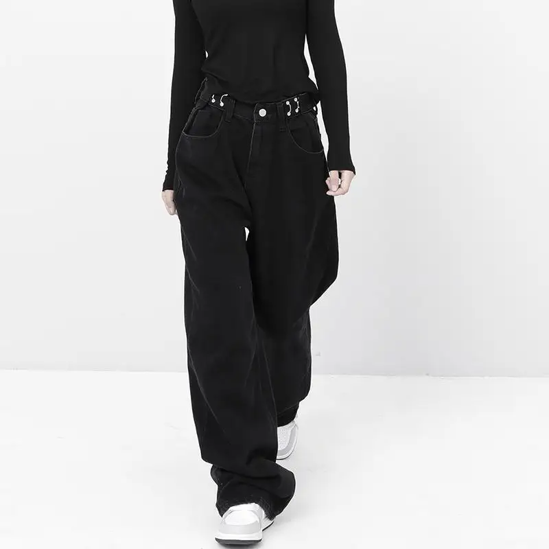 

Джинсовые брюки-султанки в готическом стиле женские, широкие брюки-багги с завышенной талией, свободные штаны с широкими штанинами, Повседн...