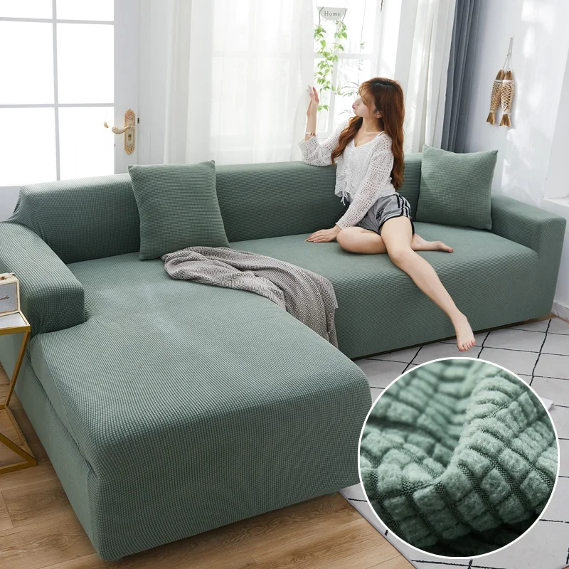 

Plush Elastic Sofa Covers for Living Room Velvet Chaise Lounge Polar Fleece Corner 3 Seater Armchair Sectional Couch Slipcover