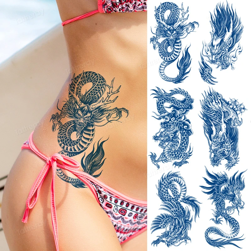 

Водостойкие временные тату-наклейки, дракон, змея, крылья, племенной аниме, сексуальная Живопись тела, искусственная кожа