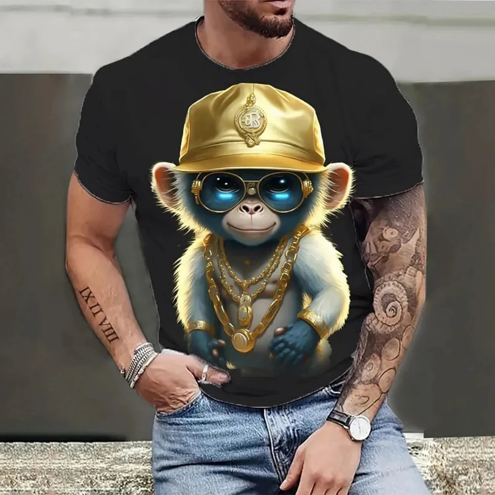 

2023 New 3D Harajuku Monkey Print T-shirt Men's Fashion Animal Pattern T-shirt Casual O-Neck Pullover Funny Short Sleeve