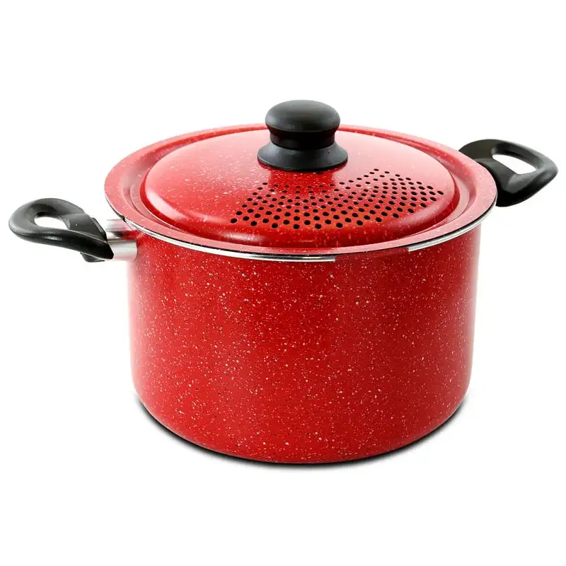 

6 Qt Aluminum Pasta Pot with Strainer Lid in Red Speckle Plastic tongs Pinzas cocina Espatula para barbacoa Juegode utencilios d