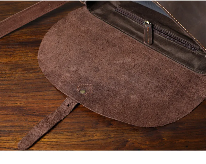 Fashion retro top crazy horse cowhide men's coffee messenger bag everyday outdoor youth mobile phone storage single shoulder bag