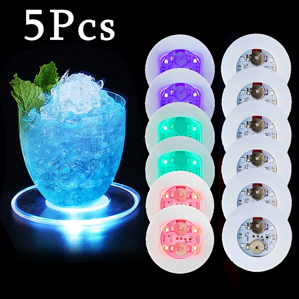 

5/1Pcs LED Luminous Coasters Colorful 3 Modes Bottle Stickers Lights For Cocktail Drink Home Wedding Party Xmas Table Decoration