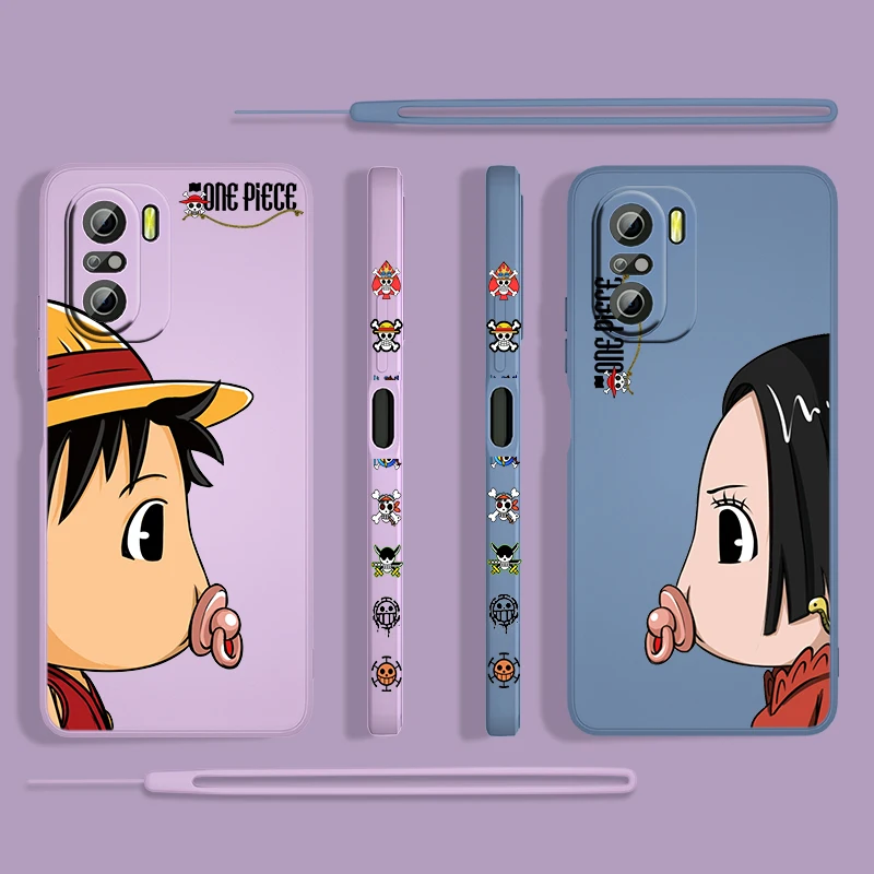 

Cartoon One Piece Mini For Xiaomi Redmi K50 K40 Gaming K30 10X 9 9A 9T 8 8A Pro 5G Silicone Liquid Left Rope Phone Case Fundas