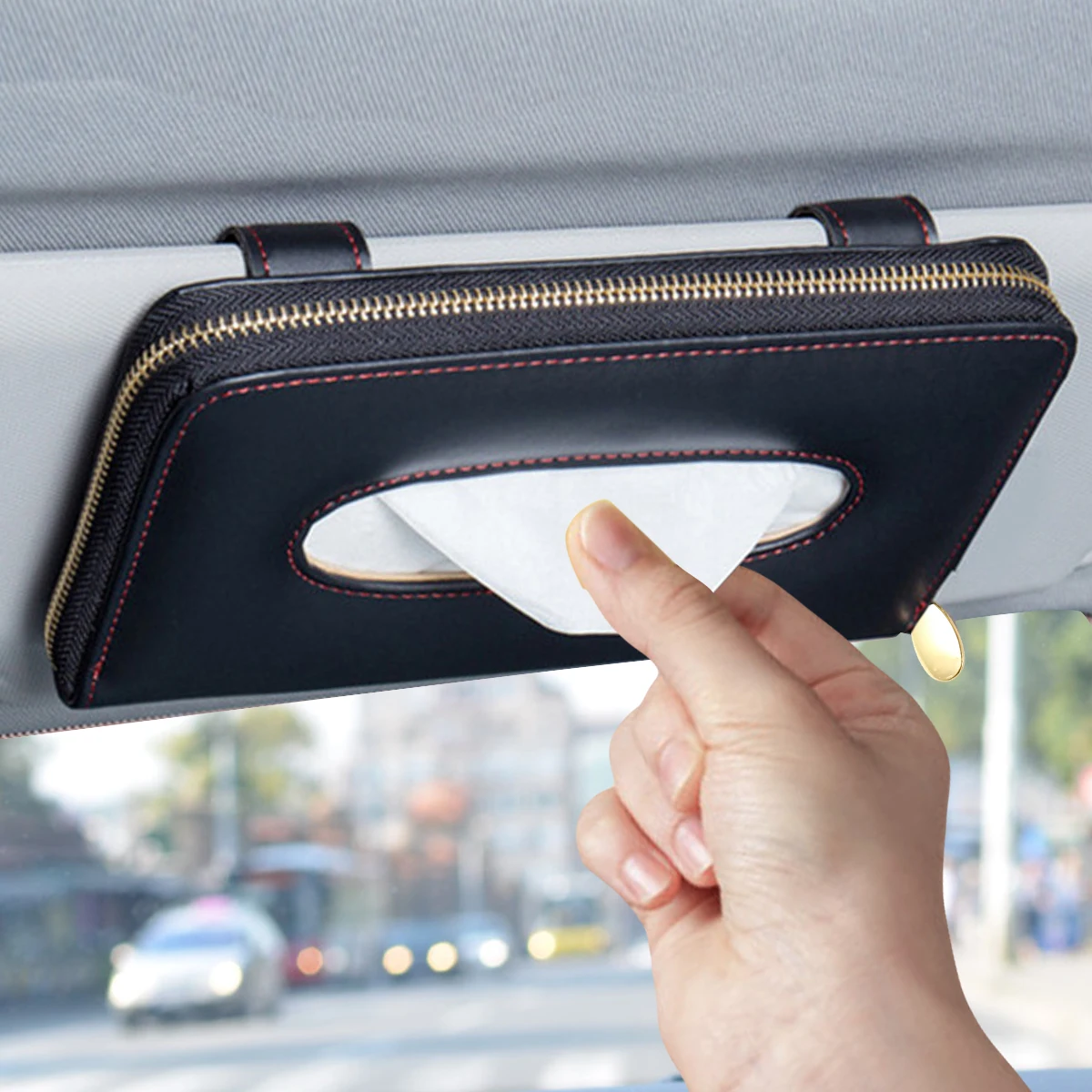 

Car Tissue Holder PU Leather Tissue Box Sun Visor Napkin Holder with Zipper Backseat Car Side Door Sun Shield Holder Tissue Box