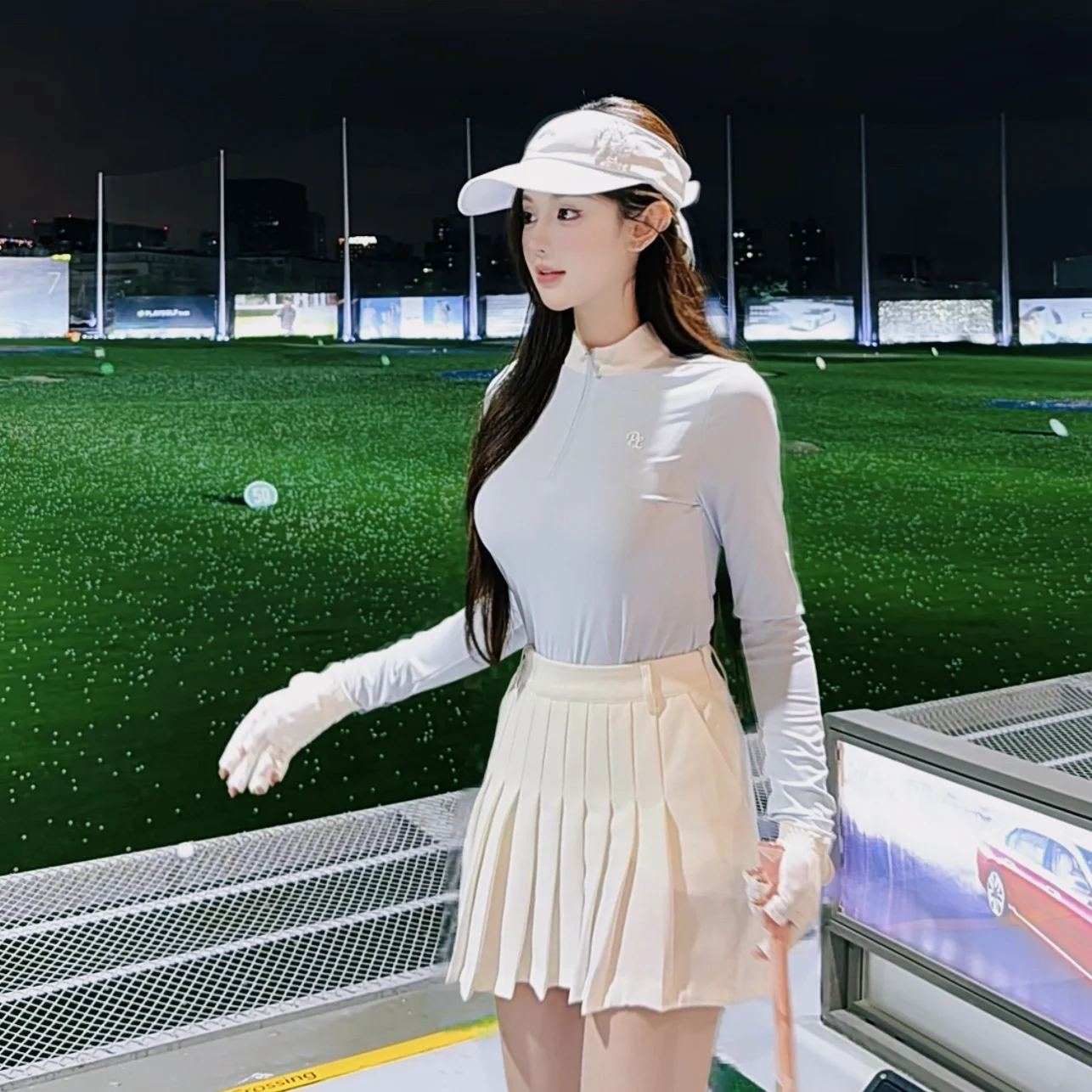 Фото PL Golf Женская рубашка с воротником на молнии Быстросохнущий топ с длинными рукавами Эластичные дышащие футболки Женская плиссированная юбка Спортивные шорты для гольфа №3